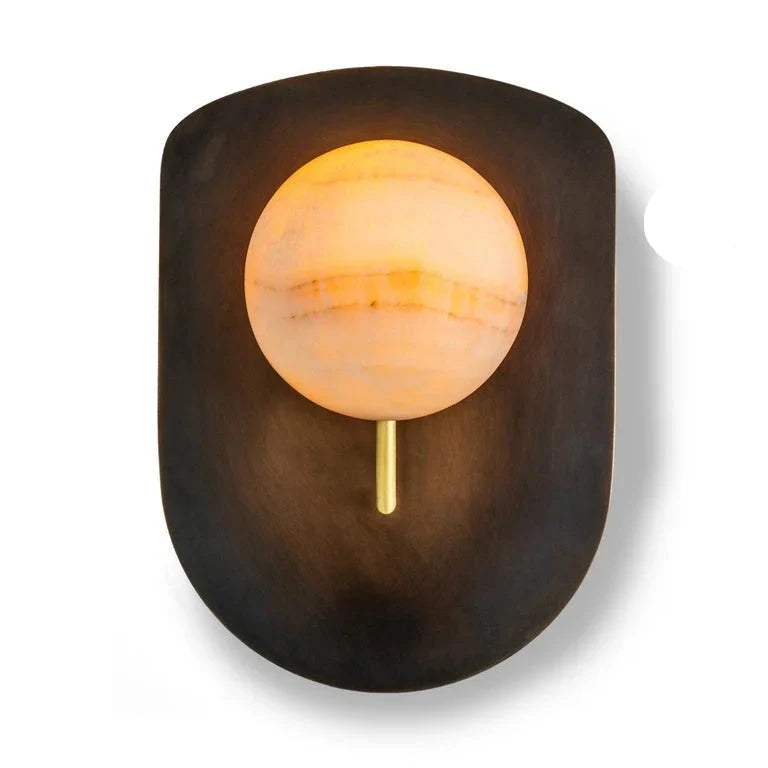 Genuine Alabaster Globe Wall Sconce Brass Shield | Bedroom Light Hallway 2700k Built in Casalola Lights Luxury Lamps