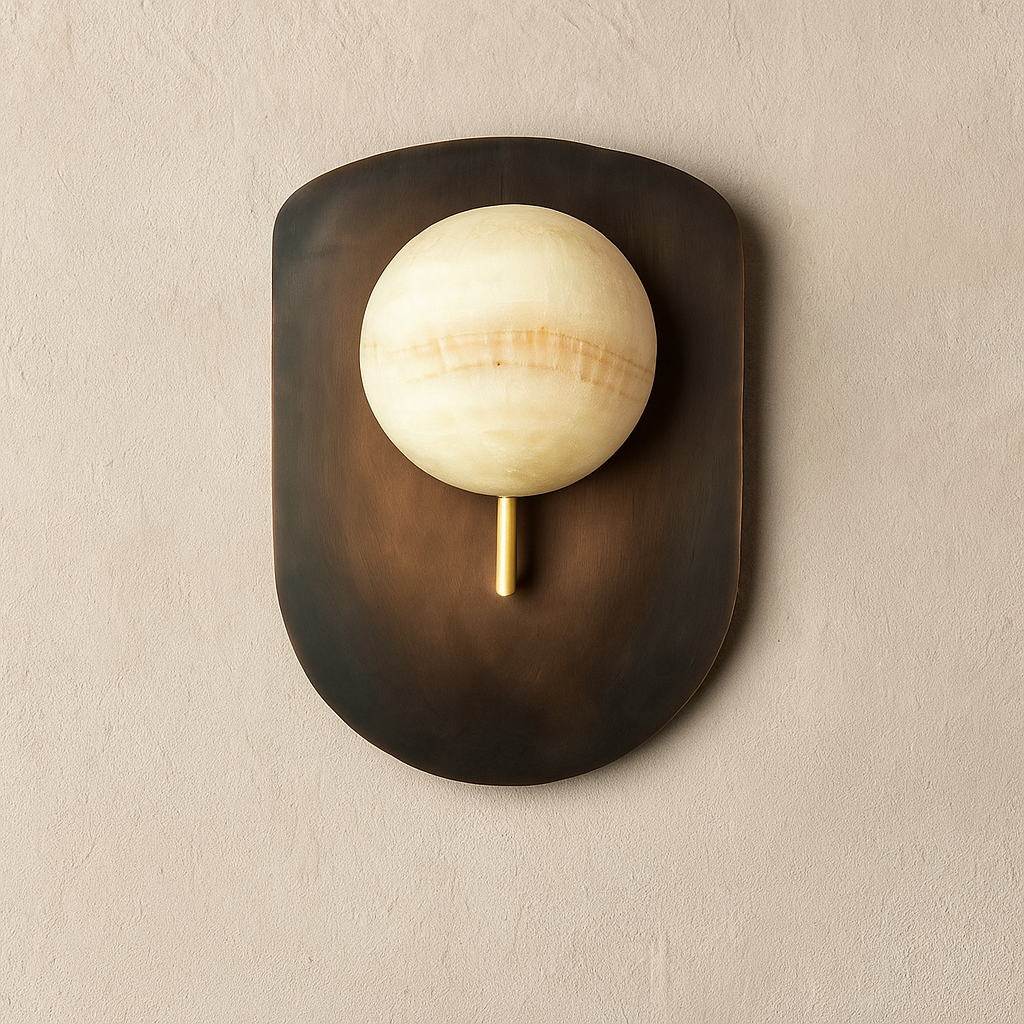 Genuine Alabaster Globe Wall Sconce Brass Shield | Bedroom Light Hallway 2700k Built in Casalola Lights Luxury Lamps