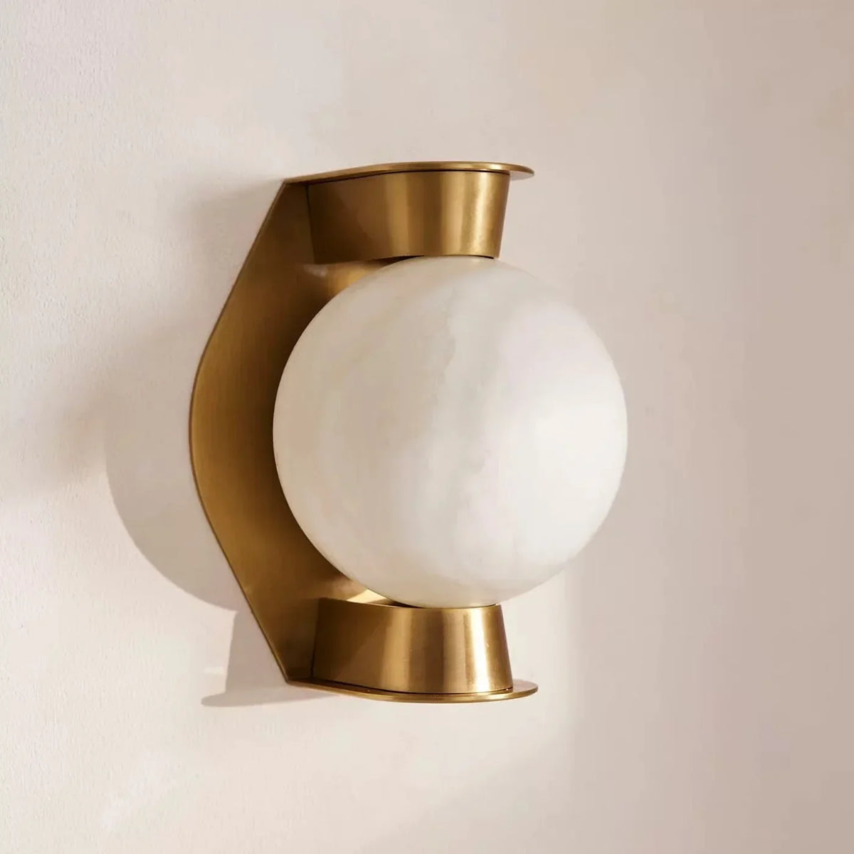 Alabaster Globe Arm Wall Sconce Brass | Bedside Reading Light Chair Plug in Option Casalola Lights Luxury Lamps