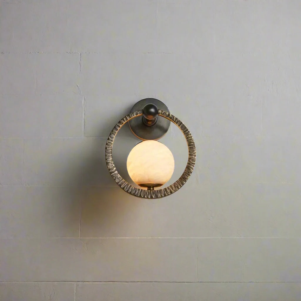 Genuine Alabaster Globe & Forged Iron Wall Sconce | Bedside Pair Stairwell Light Hallway 2700k Casalola Lights Luxury
