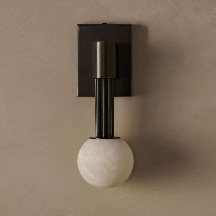 Genuine Alabaster Globe Wall Sconce Black Steel | Bedroom Pair Vanity Dimmable 2700k Casalola Lights Luxury Lamps