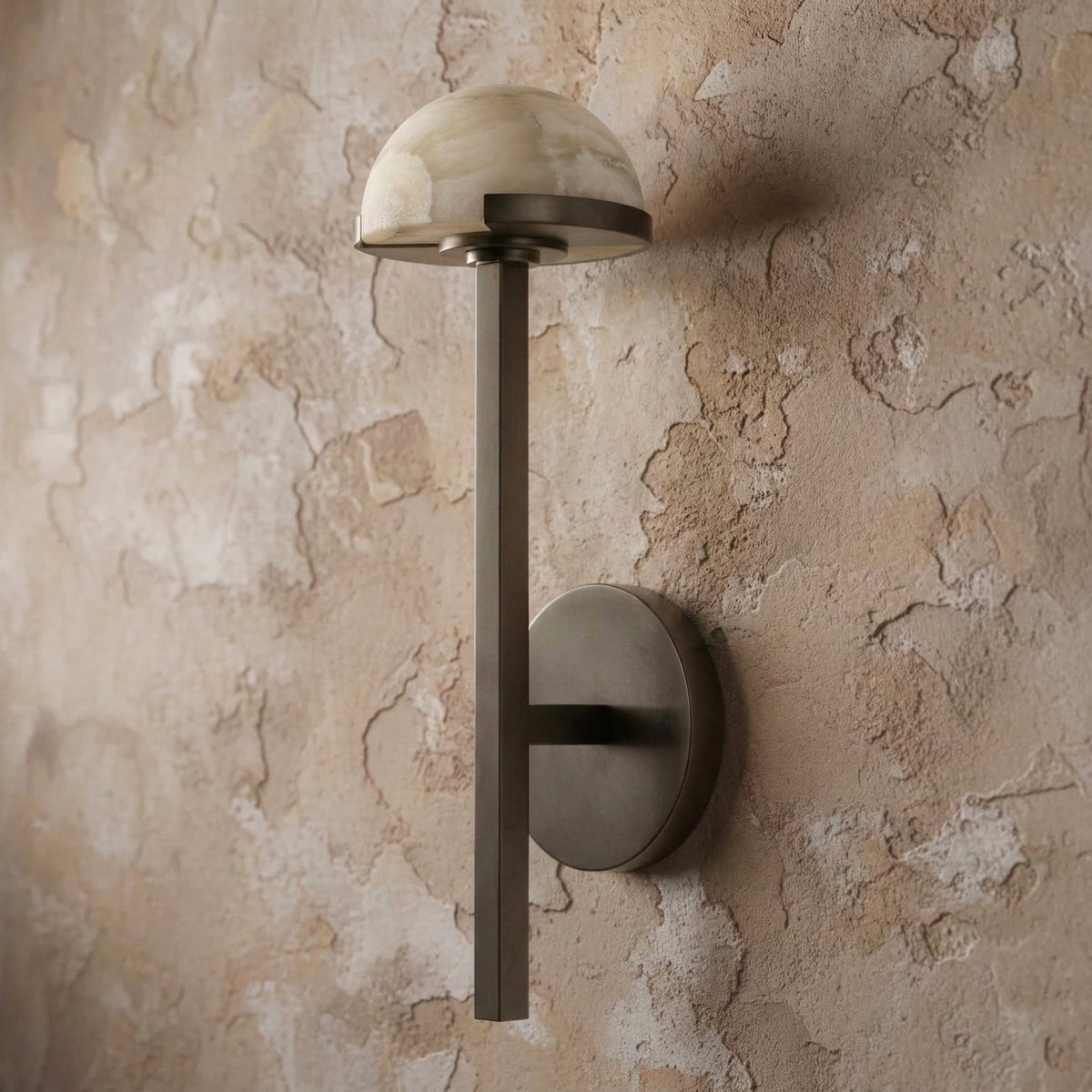 Genuine Alabaster Half Dome Wall Sconce Black Steel | Vanity Pair Bedside Light E12/e14 2700k Casalola Lights Luxury