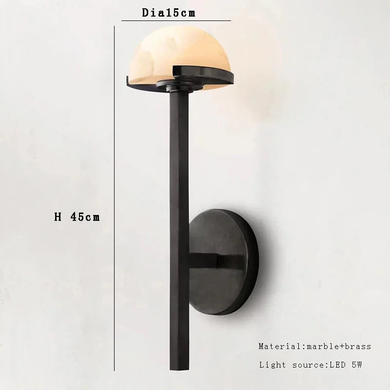 Genuine Alabaster Half Dome Wall Sconce Black Steel | Vanity Pair Bedside Light E12/e14 2700k Casalola Lights Luxury