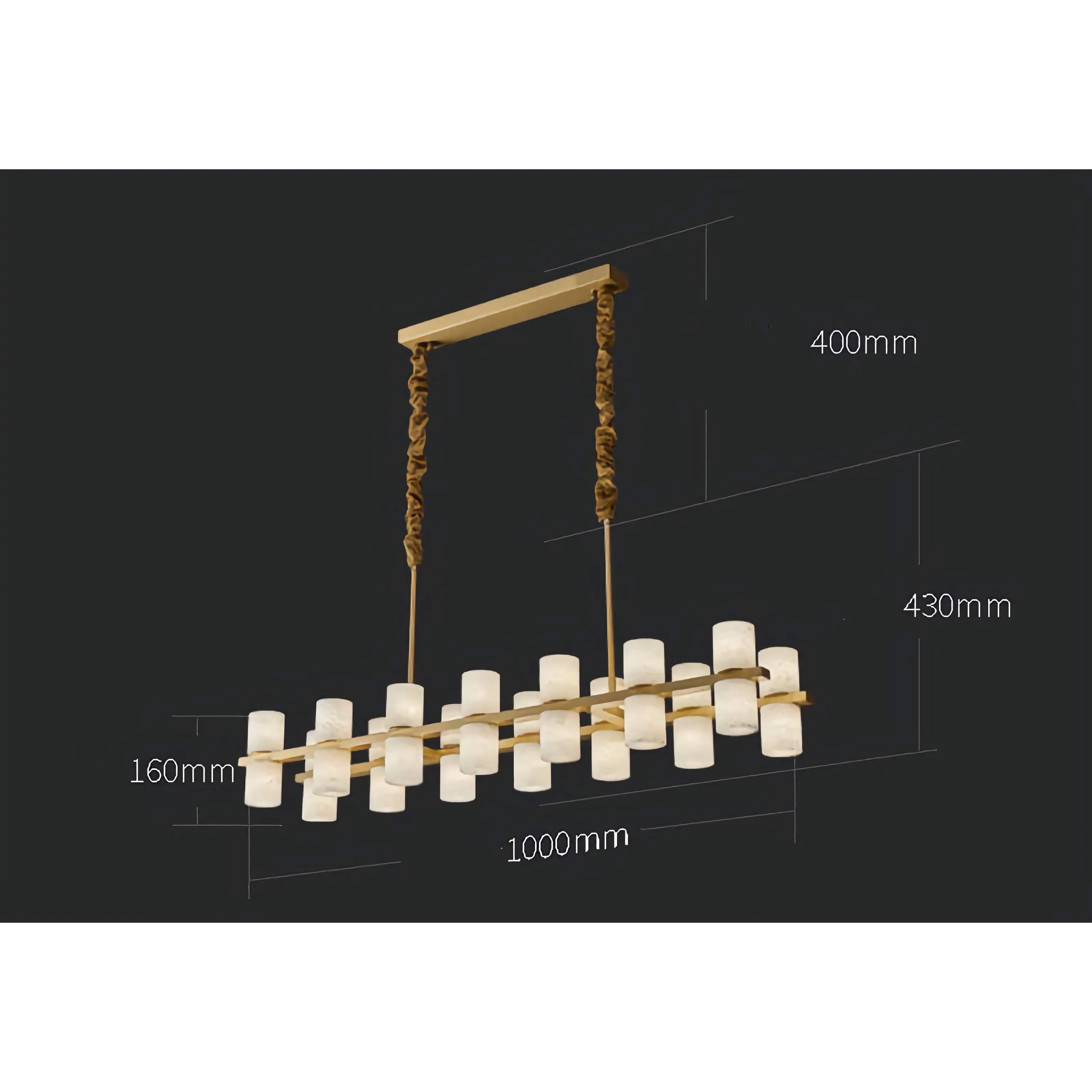 Alabaster Linear Chandelier | Brushed Brass Island Light | 24 Fixture for Dining Table or Kitchen Peninsula
