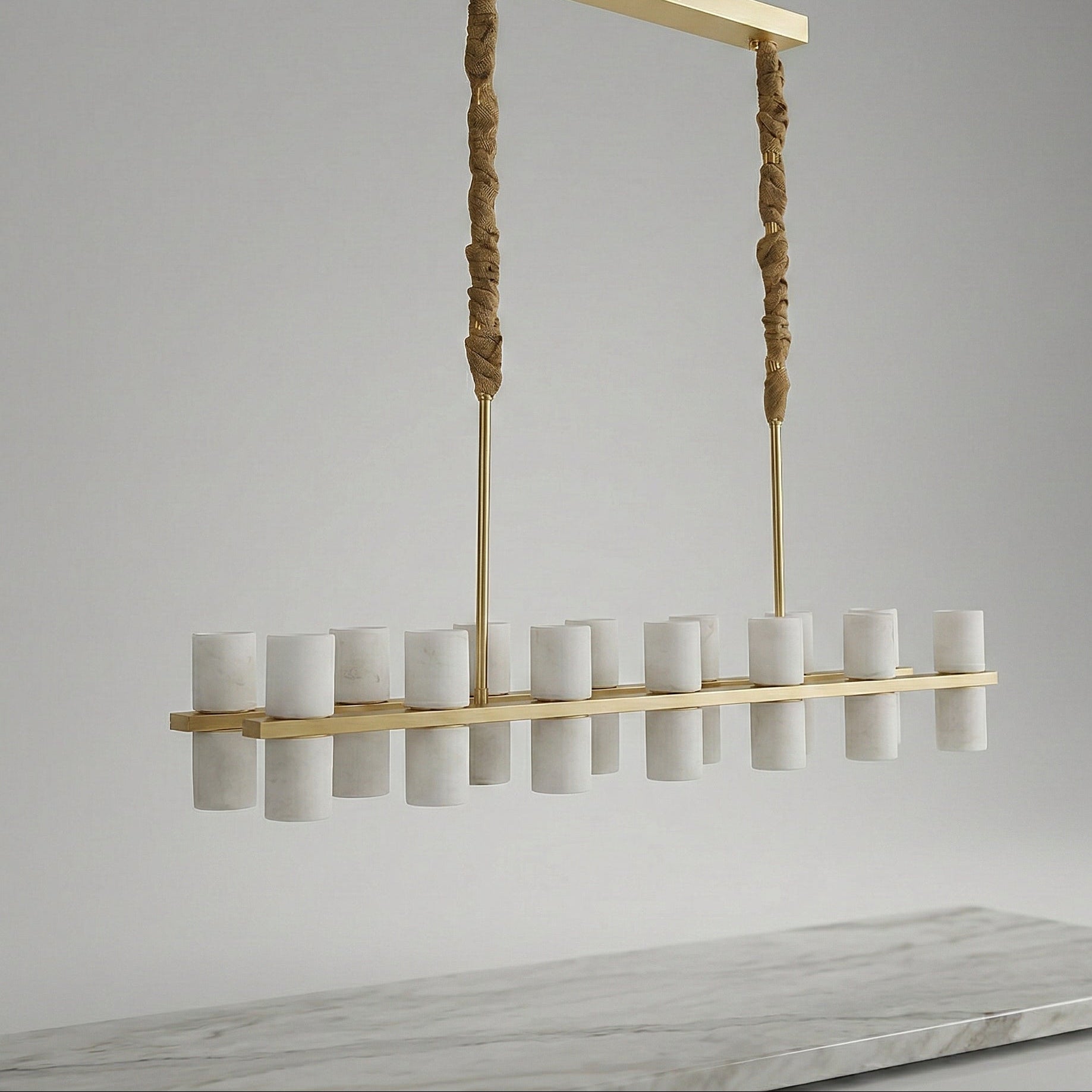 Alabaster cylinder and brass rail detail