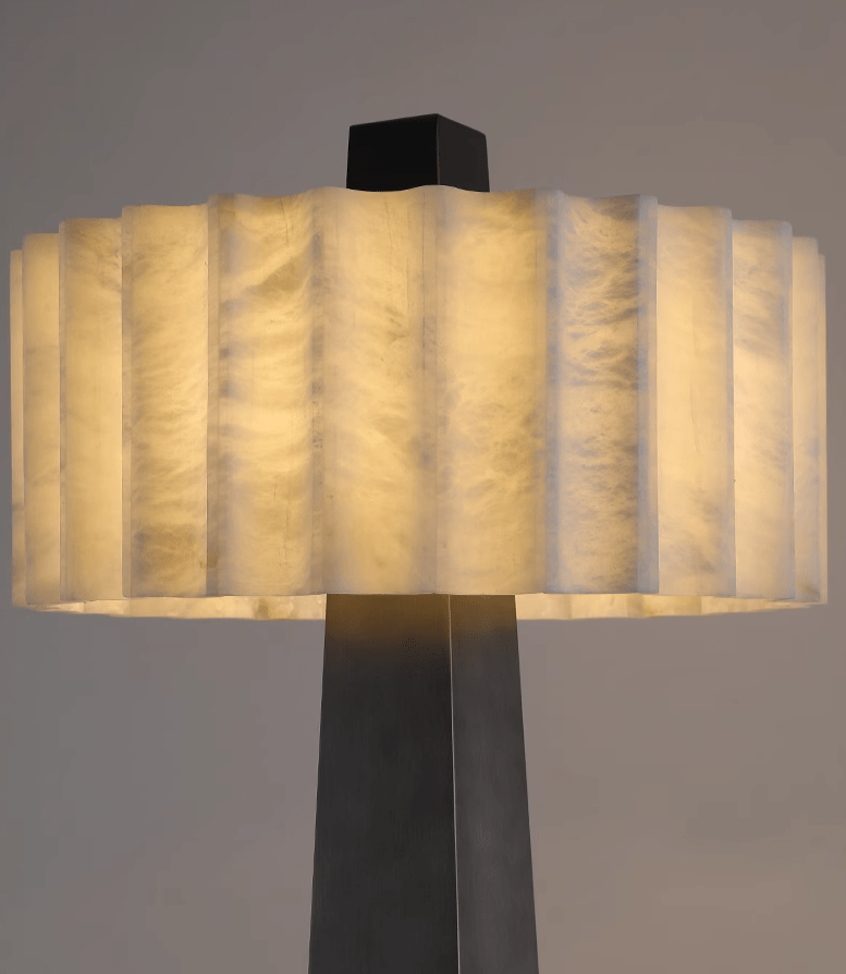 Luxury Floor Lamp for Living Room - Marble Lampshade & Black Iron Base - Lamps