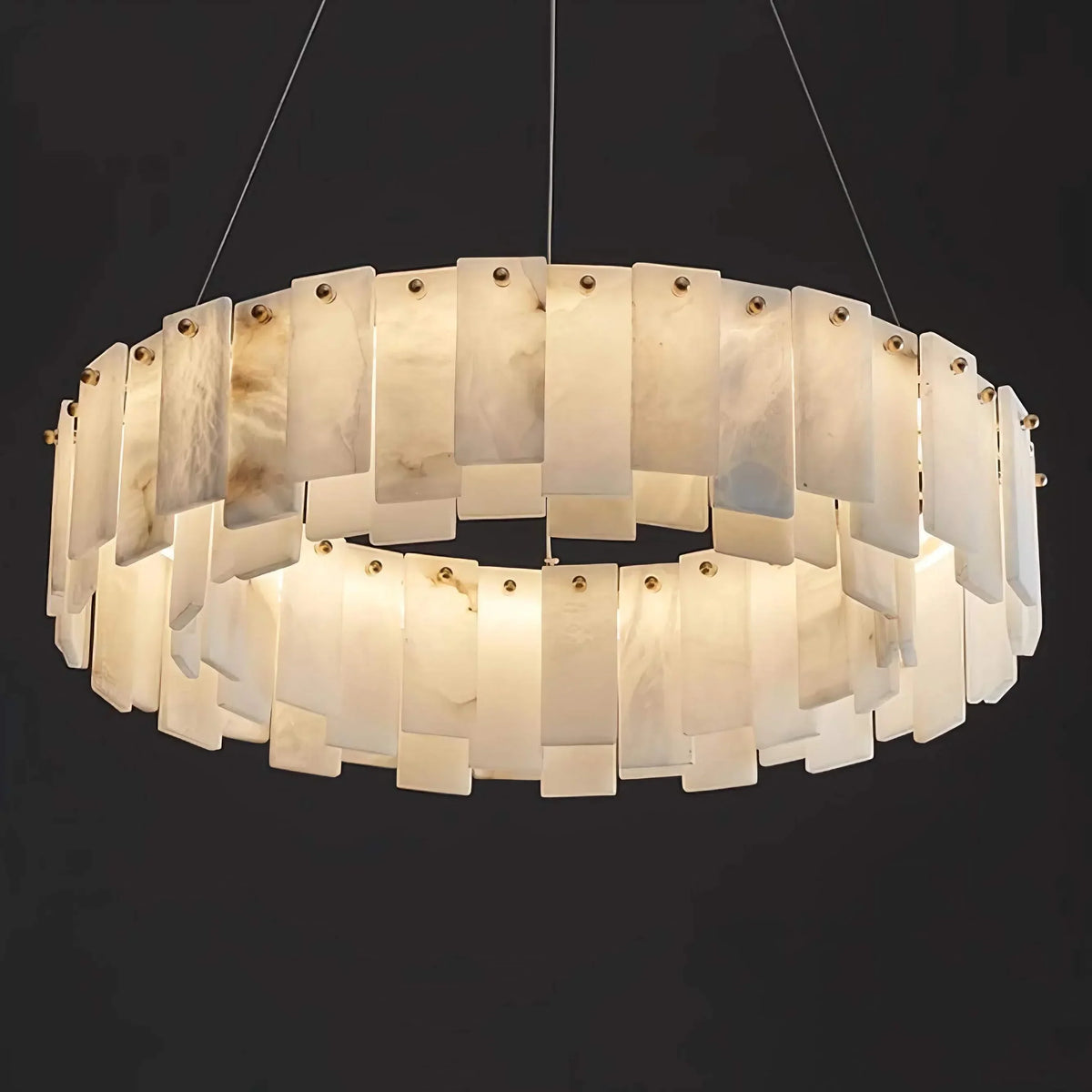 Alabaster Ring Chandelier for Dining Room | Brass Frame 18 24 31 or 39 Inch Wide 5.5 Profile Casalola Lights Luxury