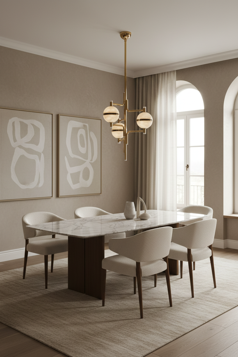 Alabaster orbital suspension chandelier full view