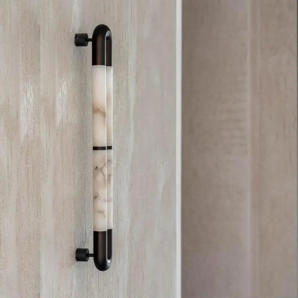 Alabaster Tube Wall Sconce – Black Stainless Steel for Bathroom & Hallway - Sconces