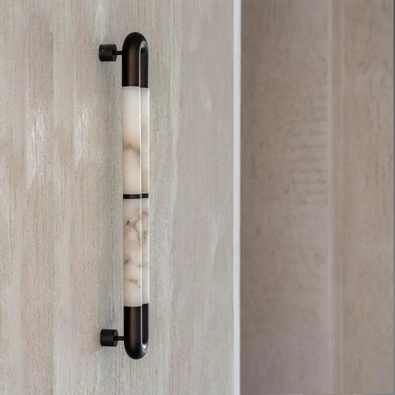 Alabaster Tube Wall Sconce – Black Stainless Steel for Bathroom & Hallway