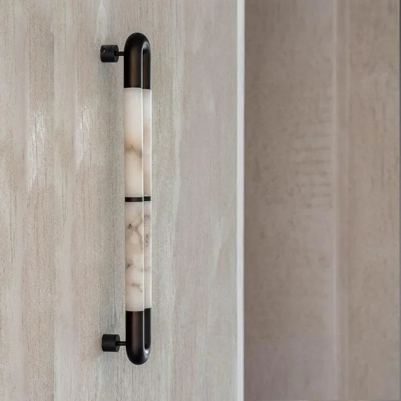 Genuine Alabaster Tube Wall Sconce Black | Tall Hallway Vanity Pair Full Height Stone Glow Casalola Lights Luxury Lamps