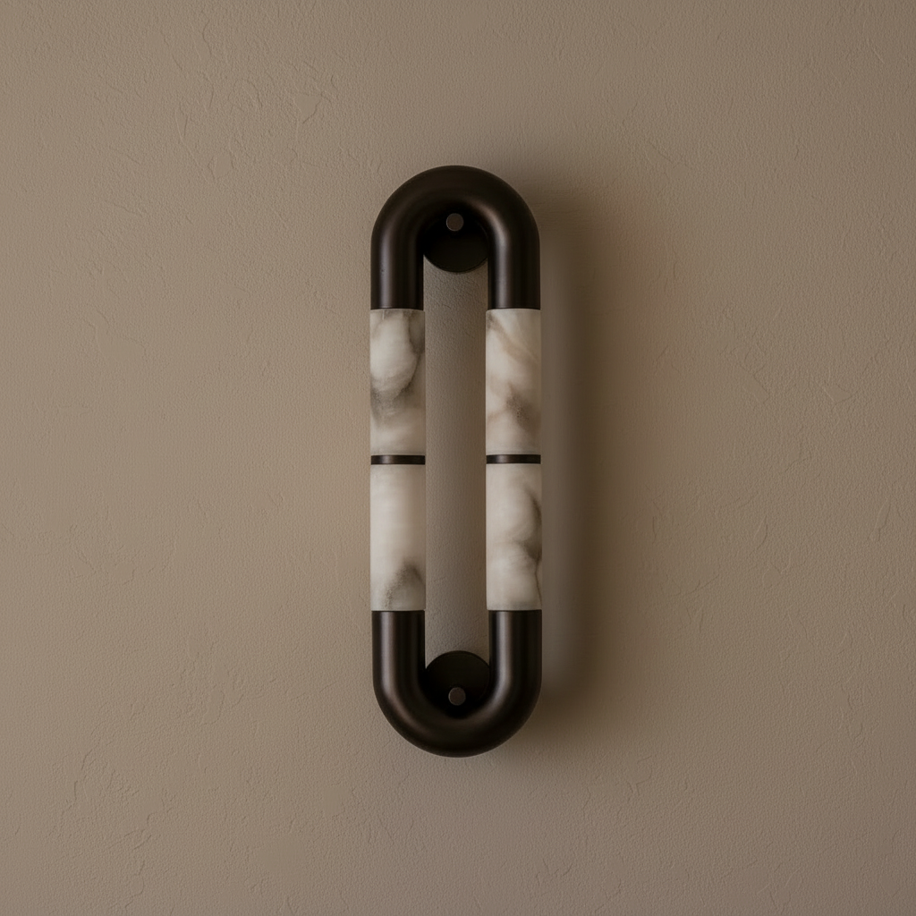Genuine Alabaster Tube Wall Sconce Black | Tall Hallway Vanity Pair Full Height Stone Glow Casalola Lights Luxury Lamps