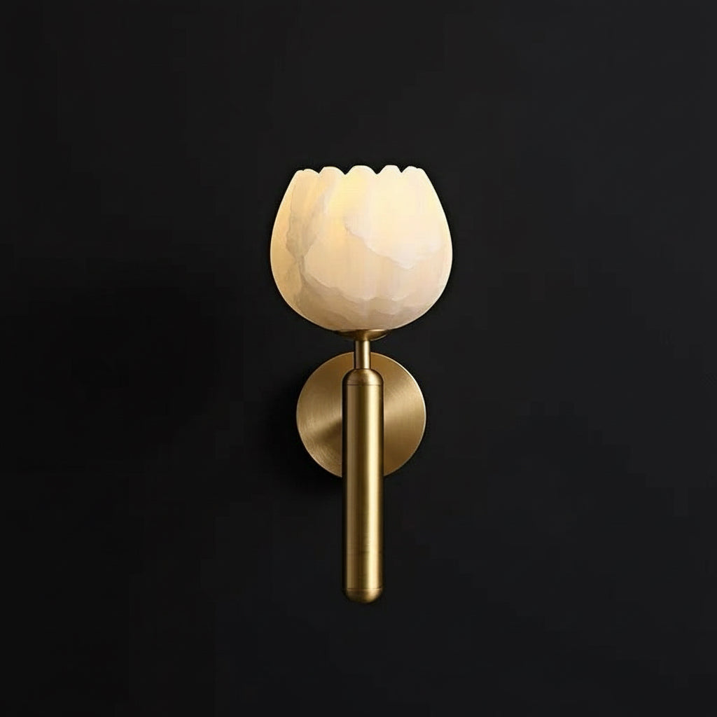 Genuine Alabaster Tulip Wall Sconce Brass | Up Light for Hallway Powder Room Dimmable Casalola Lights Luxury Lamps