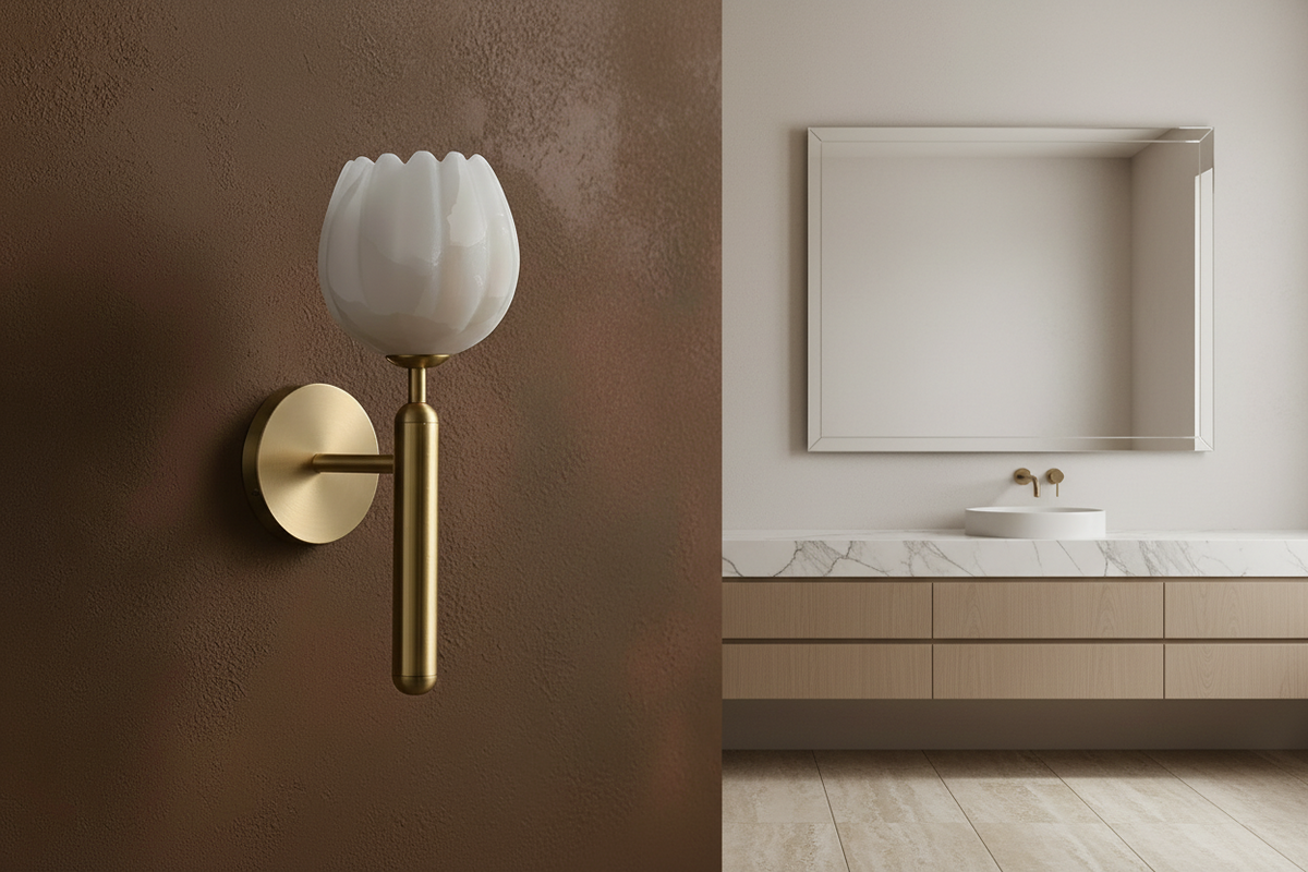 Genuine Alabaster Tulip Wall Sconce Brass | Up Light for Hallway Powder Room Dimmable Casalola Lights Luxury Lamps