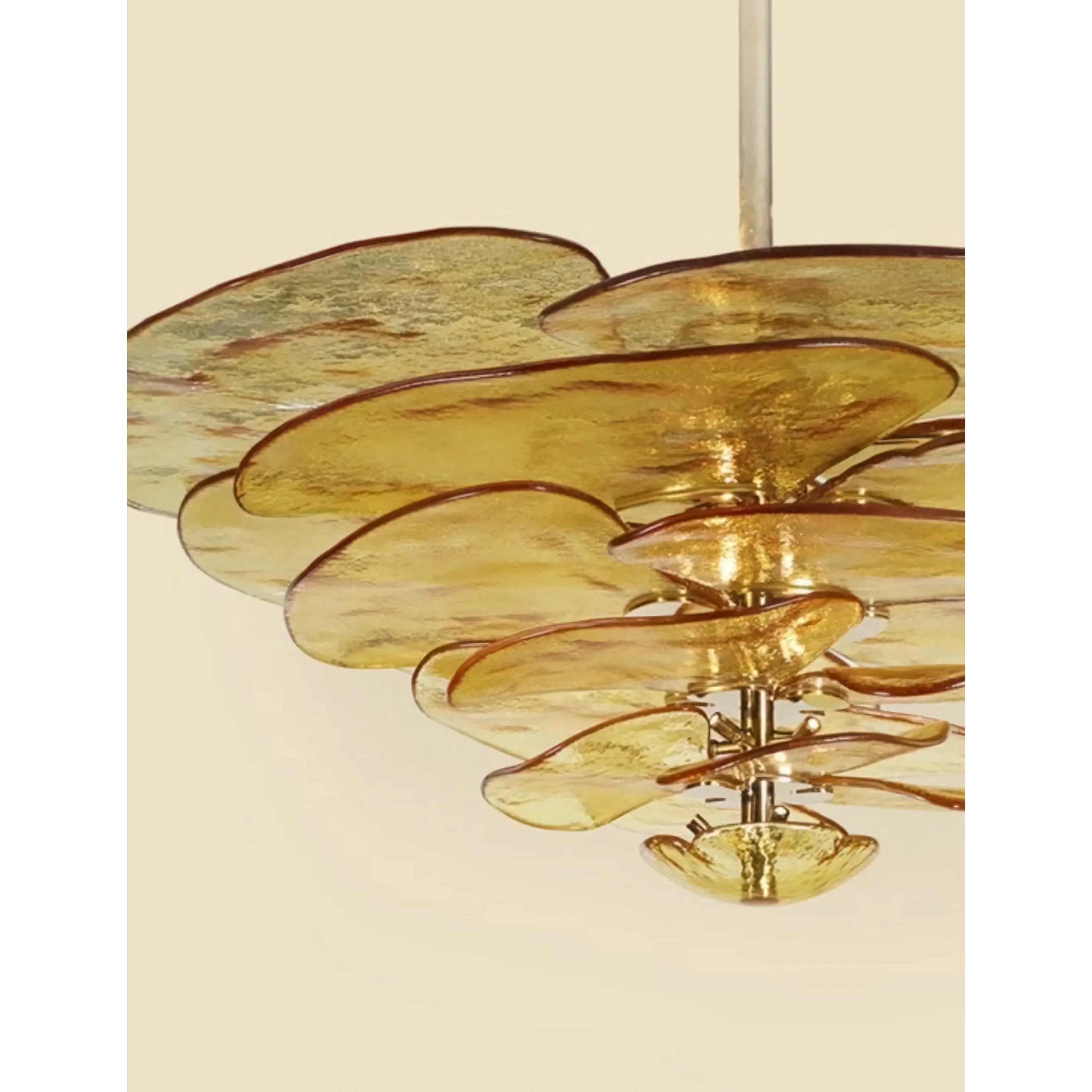 Lilypad Murano Glass Petal Chandelier in Gold Iron | Modern Luxury Ceiling Light for Dining Room & Living