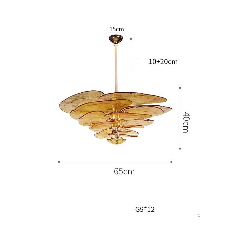 Lilypad Murano Glass Petal Chandelier in Gold Iron | Modern Luxury Ceiling Light for Dining Room & Living