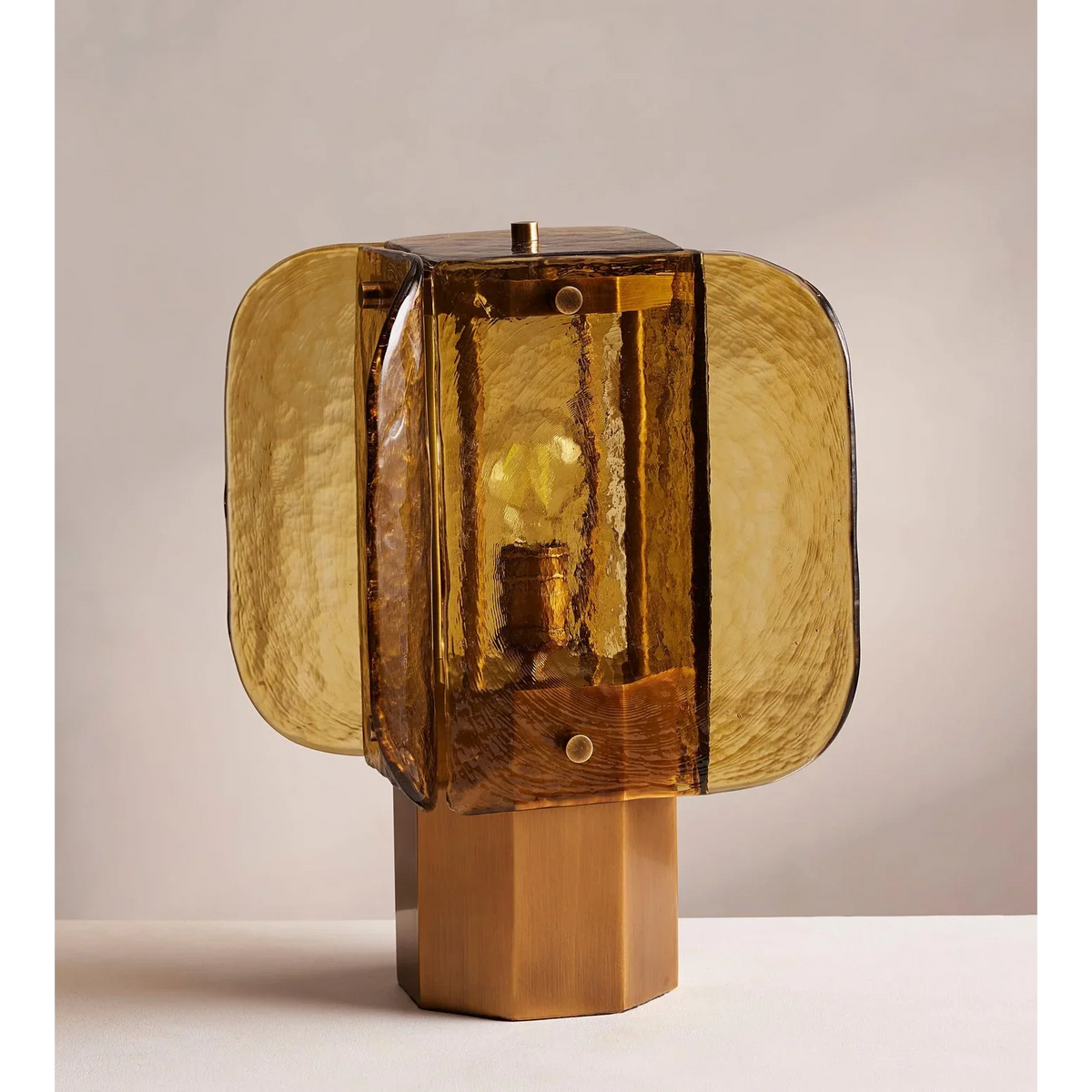 Amber Glass Table Lamp for Living Room and Office Desk | Layered Panels Art Deco Modern Dimmable Option Casalola Lights