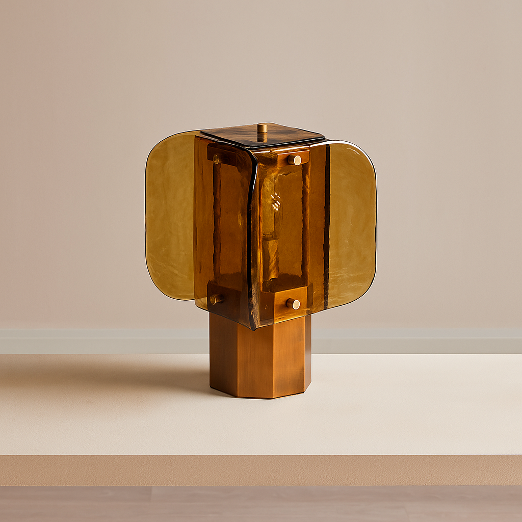 Amber Glass Table Lamp for Living Room and Office Desk | Layered Panels Art Deco Modern Dimmable Option Casalola Lights