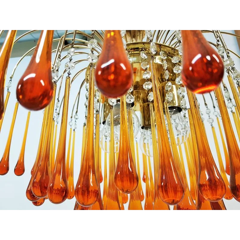 Amber Glass Chandelier 60-80cm | Murano-style Teardrop & Crystal Gold Light Dining Room Foyer Casalolalights Luxury