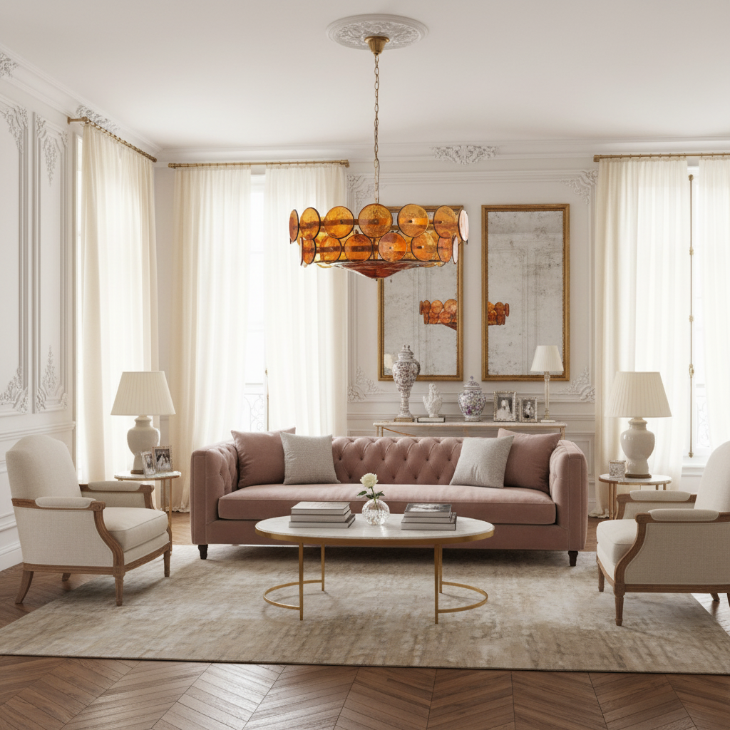 Amber Glass Chandelier for Dining Room | Murano-style Hand Blown Discs Solid Brass 24 31 or 37 in Wide Casalola Lights