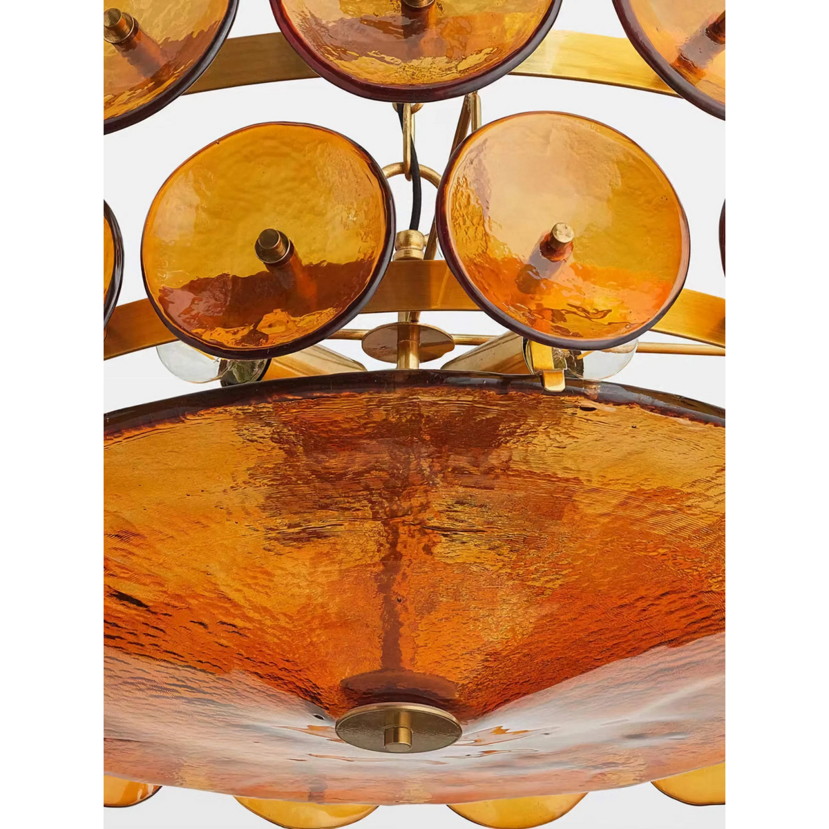 Amber Glass Chandelier for Dining Room | Murano-style Hand Blown Discs Solid Brass 24 31 or 37 in Wide Casalola Lights