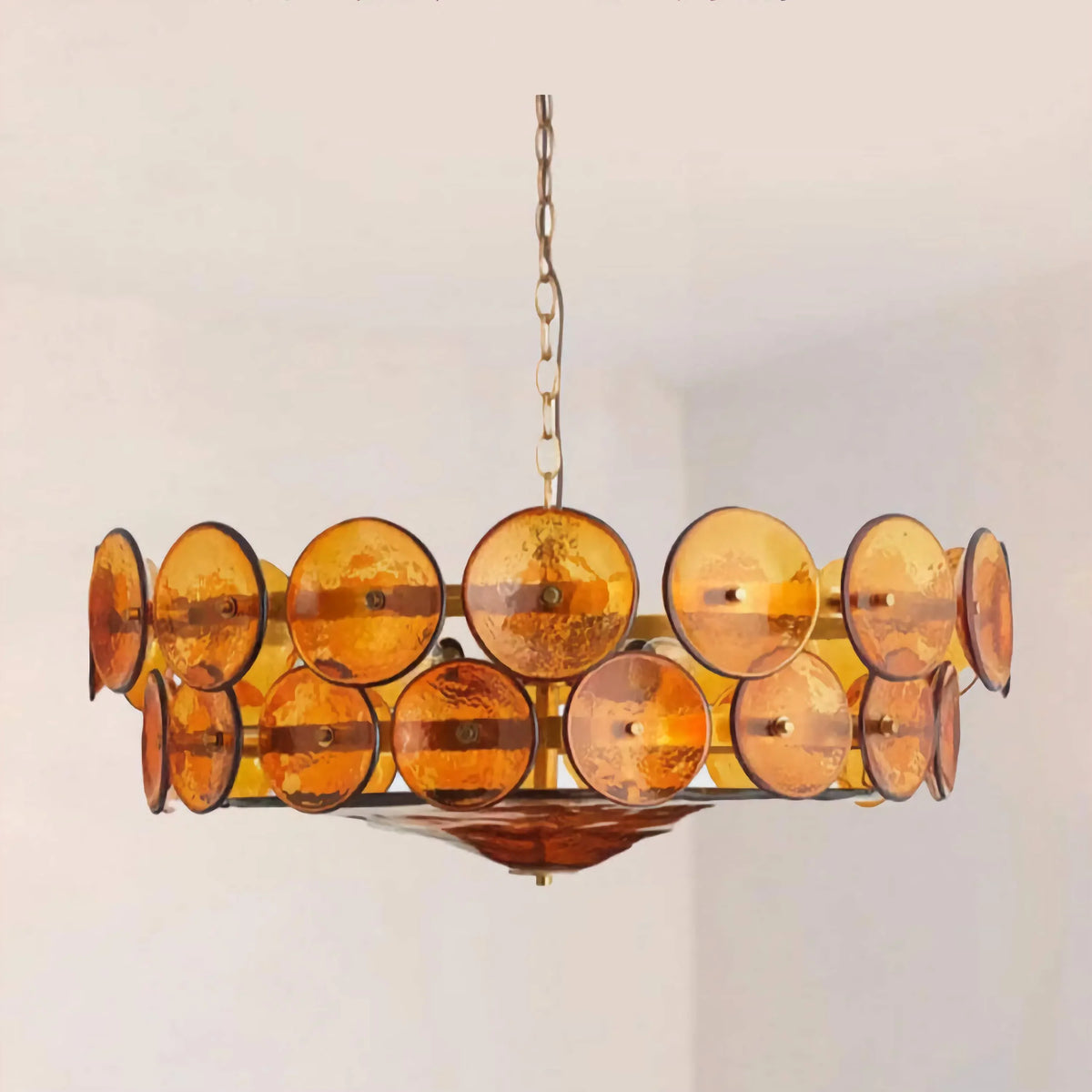 Amber Glass Chandelier for Dining Room | Murano-style Hand Blown Discs Solid Brass 24 31 or 37 in Wide Casalola Lights