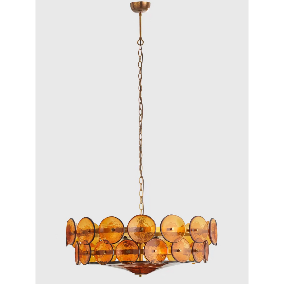Amber Glass Chandelier for Dining Room | Murano-style Hand Blown Discs Solid Brass 24 31 or 37 in Wide Casalola Lights