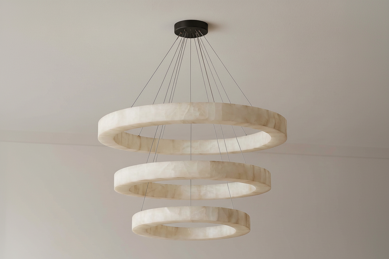 Italian Alabaster Ring Chandelier 3-tier 59’’ Solid Brass – Casalola Lights Casalolalights Luxury Lamps for Interior