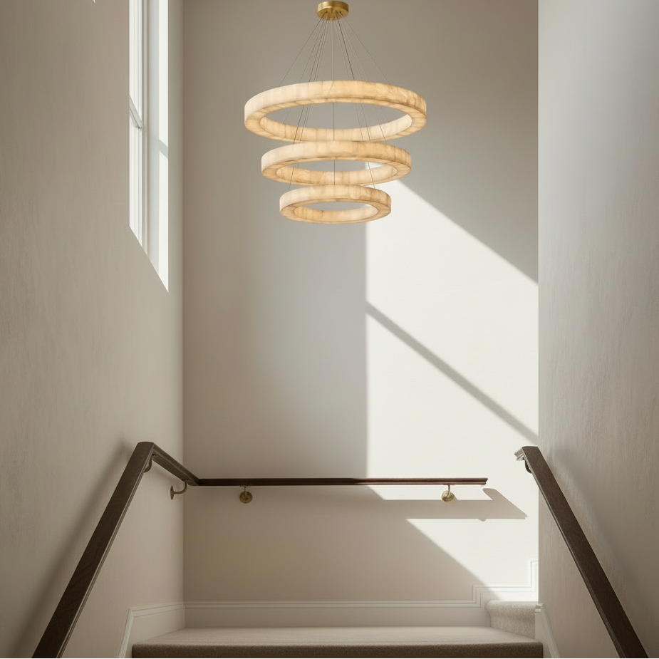 Italian Alabaster Ring Chandelier 3-tier 59’’ Solid Brass – Casalola Lights Casalolalights Luxury Lamps for Interior