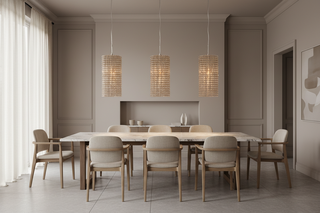 Amber K9 Crystal & Solid Copper Pendant Light | Art Deco Glamour Cylinder | 14cm Diameter (53cm or 90cm Tall)