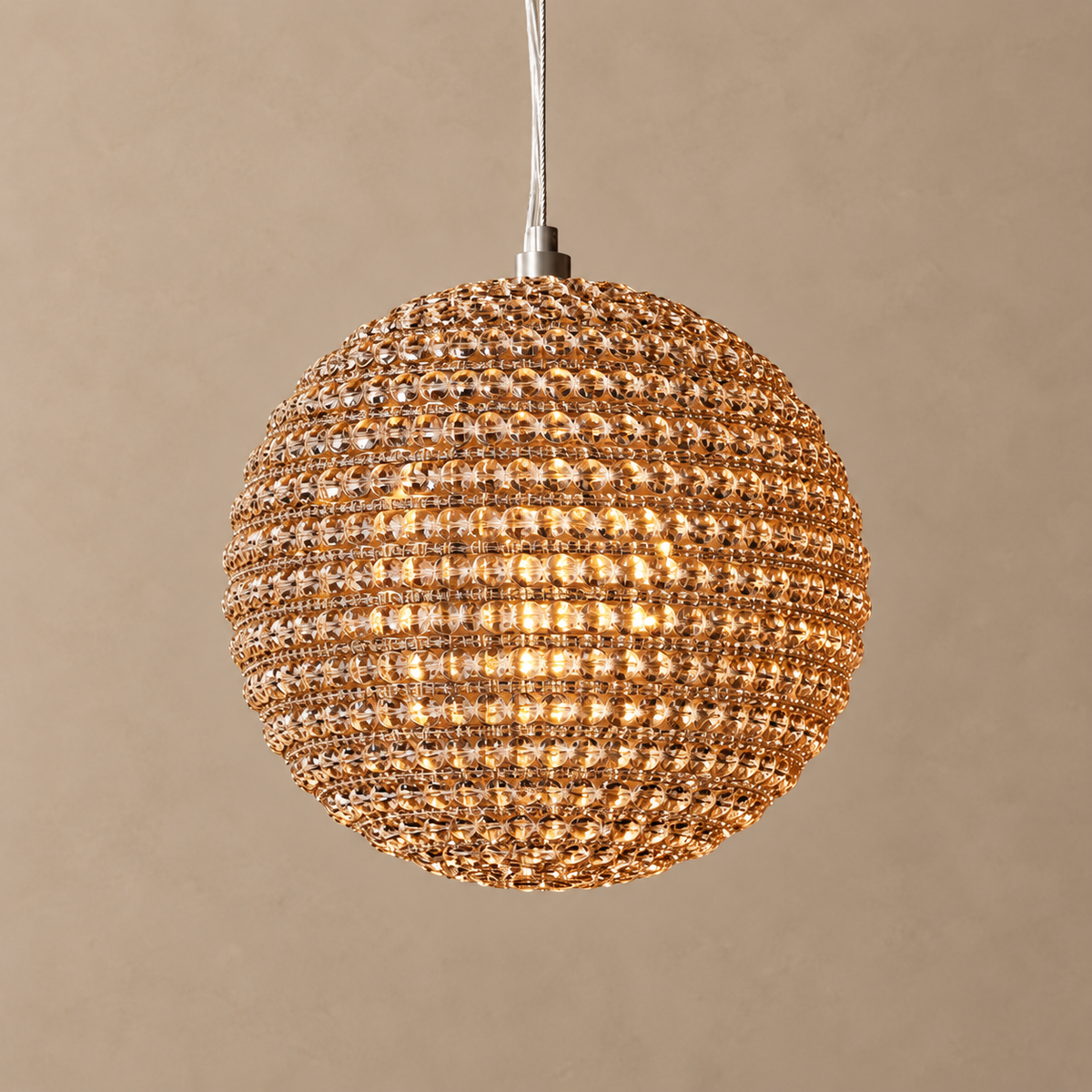 K9 Crystal Globe Pendant Amber | Faceted Sphere with no Harsh Glare Small or Extra Large Honey Glow Casalola Lights