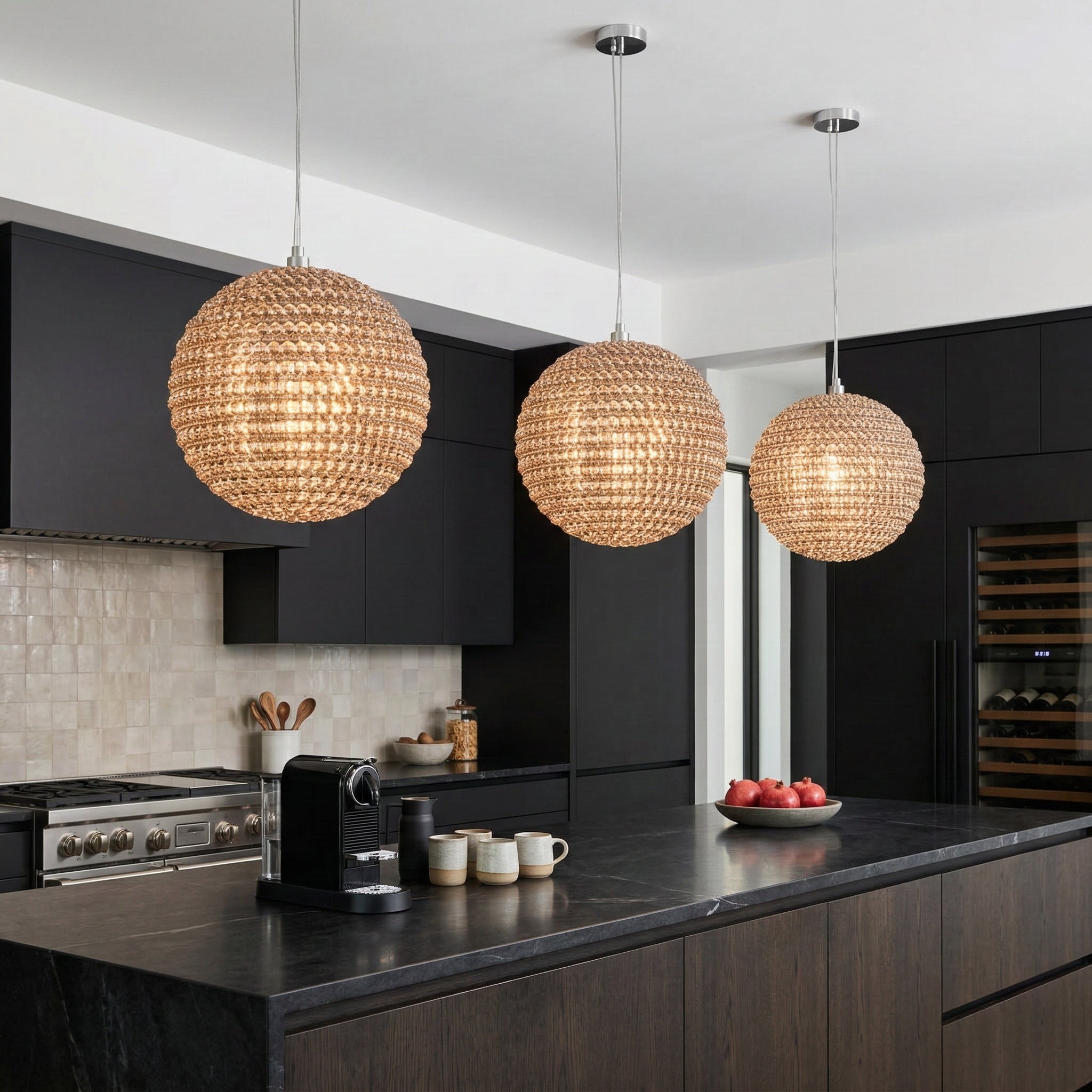 Solid K9 Crystal Globe Pendant Light | Organic Modern Chandelier | 32cm & 64cm Copper Hardware | Casalola Lights