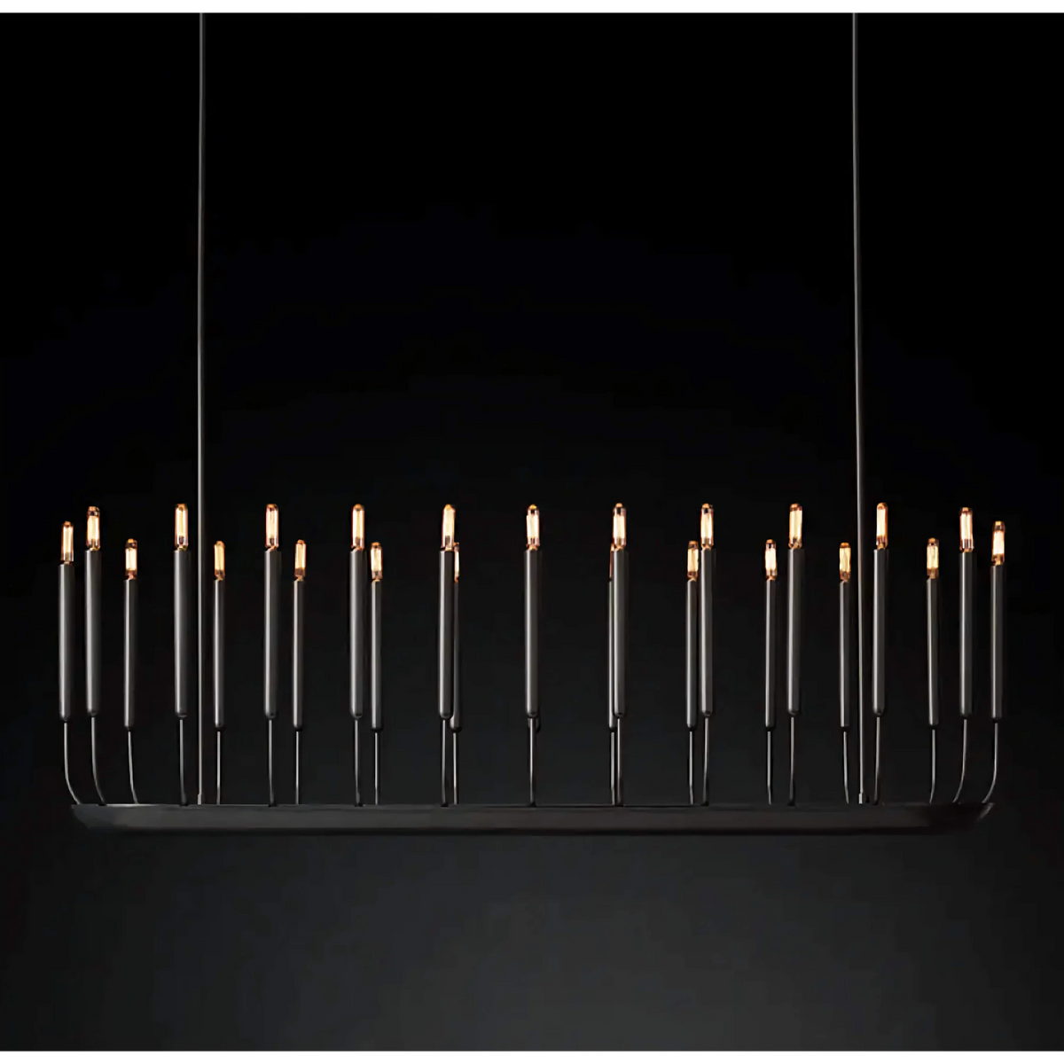 Black Steel Linear Chandelier 20 or 24 Light | Extra Long Over a Dining Table Integrated Led Candles Casalola Lights