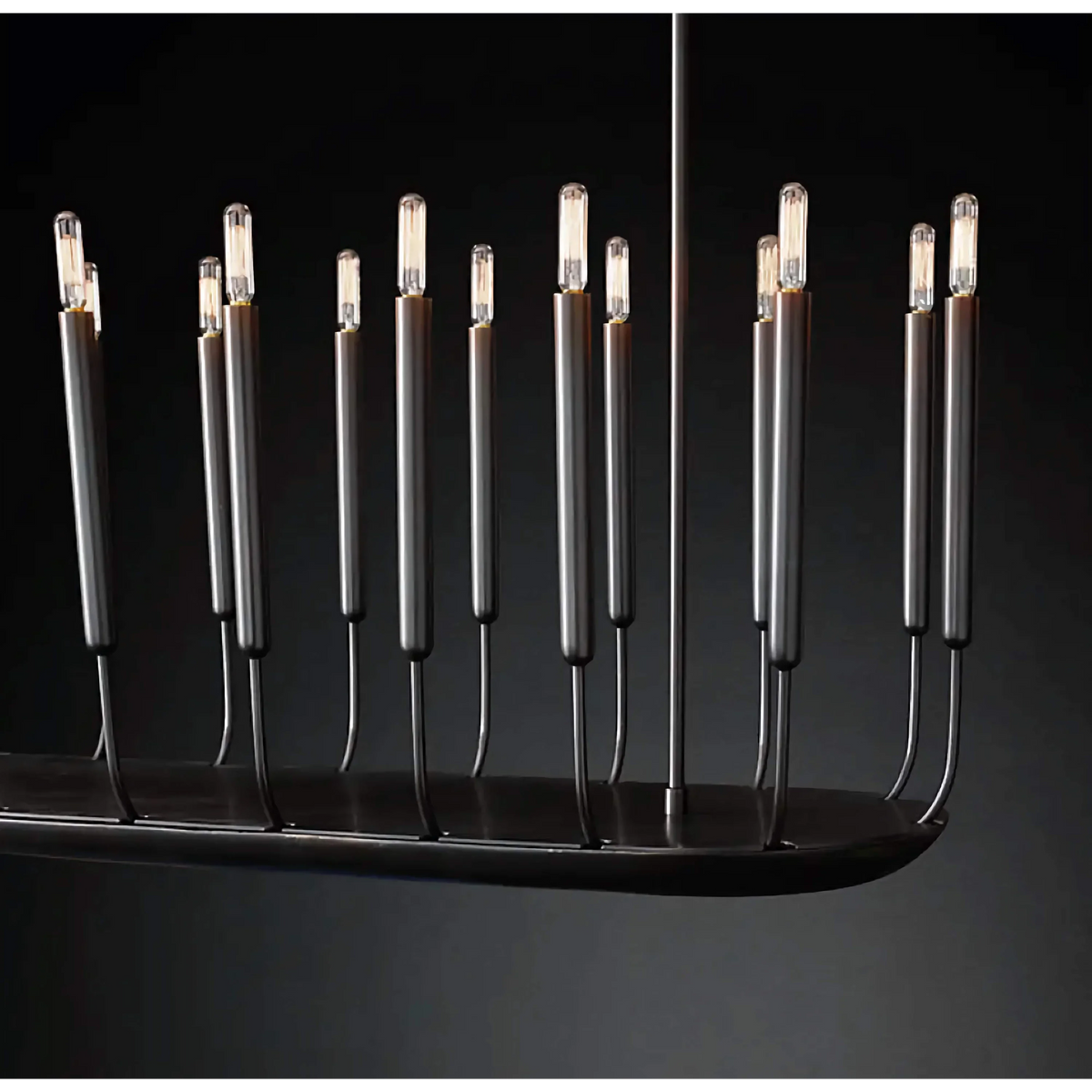 Black Steel Linear Chandelier 20 or 24 Light | Extra Long Over a Dining Table Integrated Led Candles Casalola Lights
