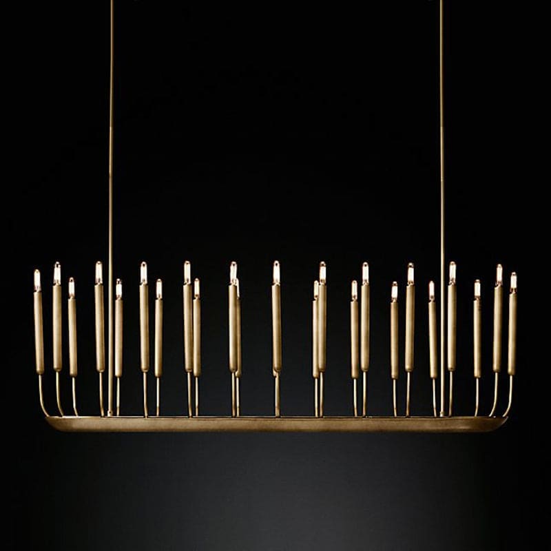 Architectural Candle-style Chandelier | Linear Copper Dining Fixture - Chandeliers