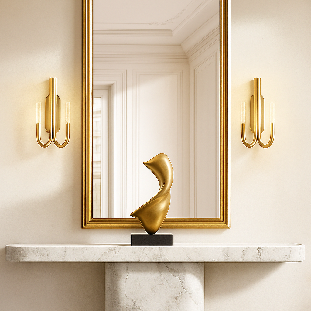 Double Tube Frosted Glass Wall Sconce Brass or Black | Tall Hallway Pair Mirror Light 51cm Vertical Casalola Lights