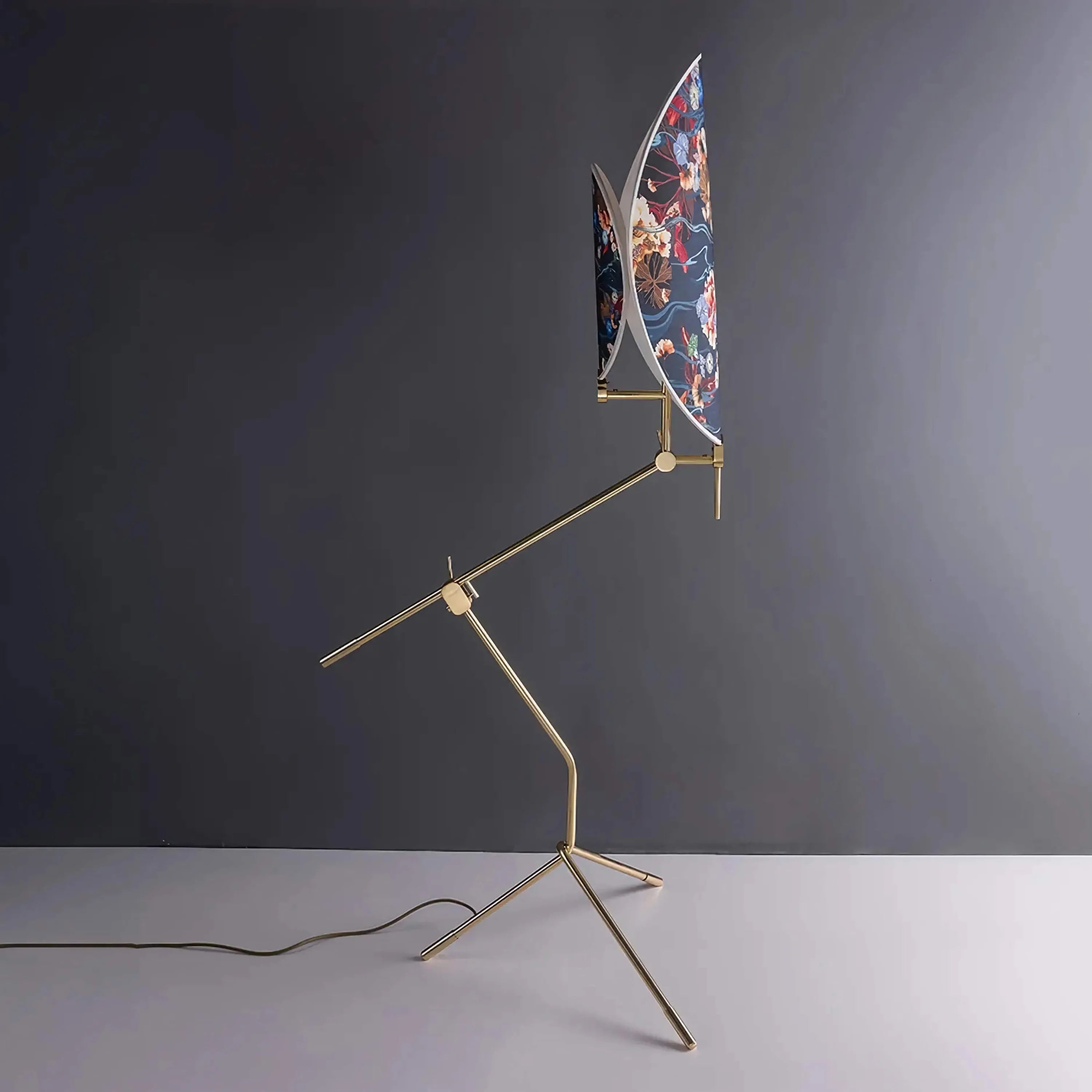 Akira Brass Floral Screen Art Deco Floor Lamp | Kyoto Atelier Hana Adjustable Ul-listed Led-ready