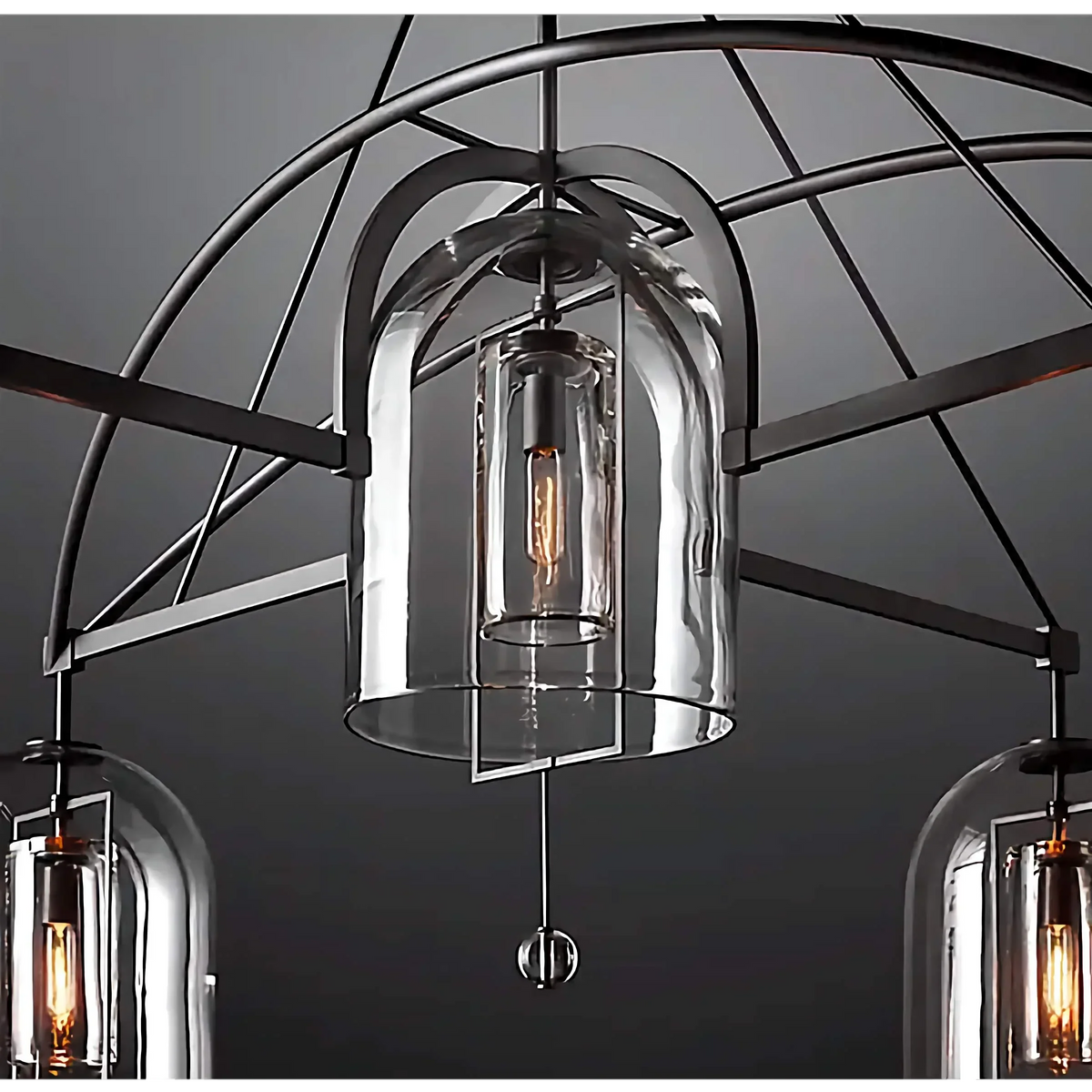 Brass or Black Steel & Glass Chandelier | Art Deco Domes 80cm to 140cm Dining Foyer Casalolalights Luxury Lamps