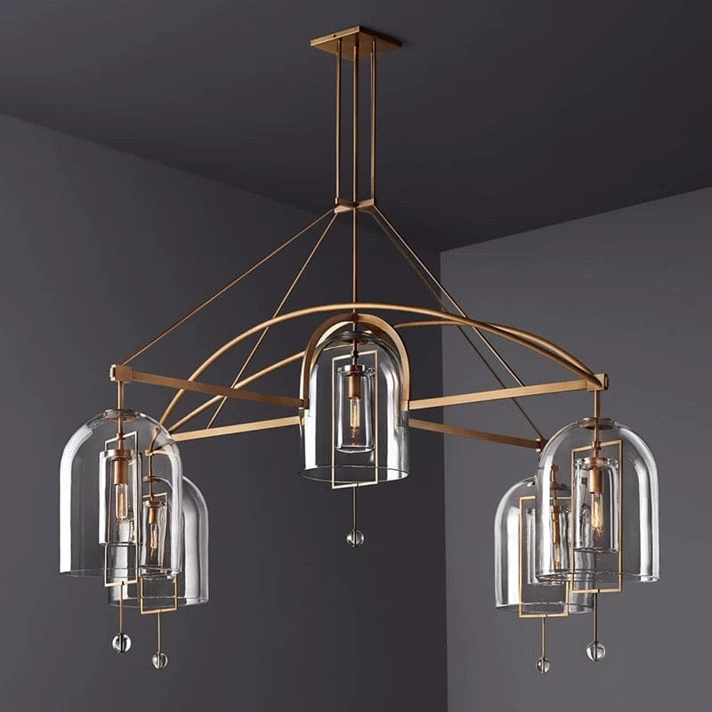 Art Deco Glass and Copper Chandelier for Living Room | Gold & Black Finish | Casalola Lights - Chandeliers