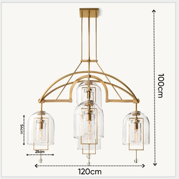 Art Deco Glass and Copper Chandelier for Living Room | Gold & Black Finish | Casalola Lights