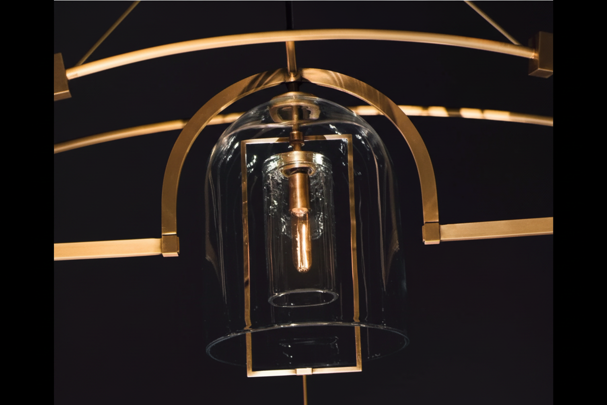 ART DECO GLASS AND COPPER 5-LIGHTS CHANDELIER | CLZZZTYA