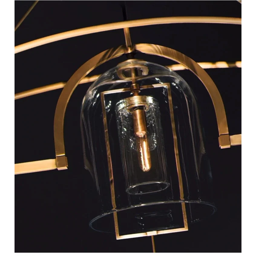 Art Deco Glass and Copper Chandelier for Living Room | Gold & Black Finish | Casalola Lights