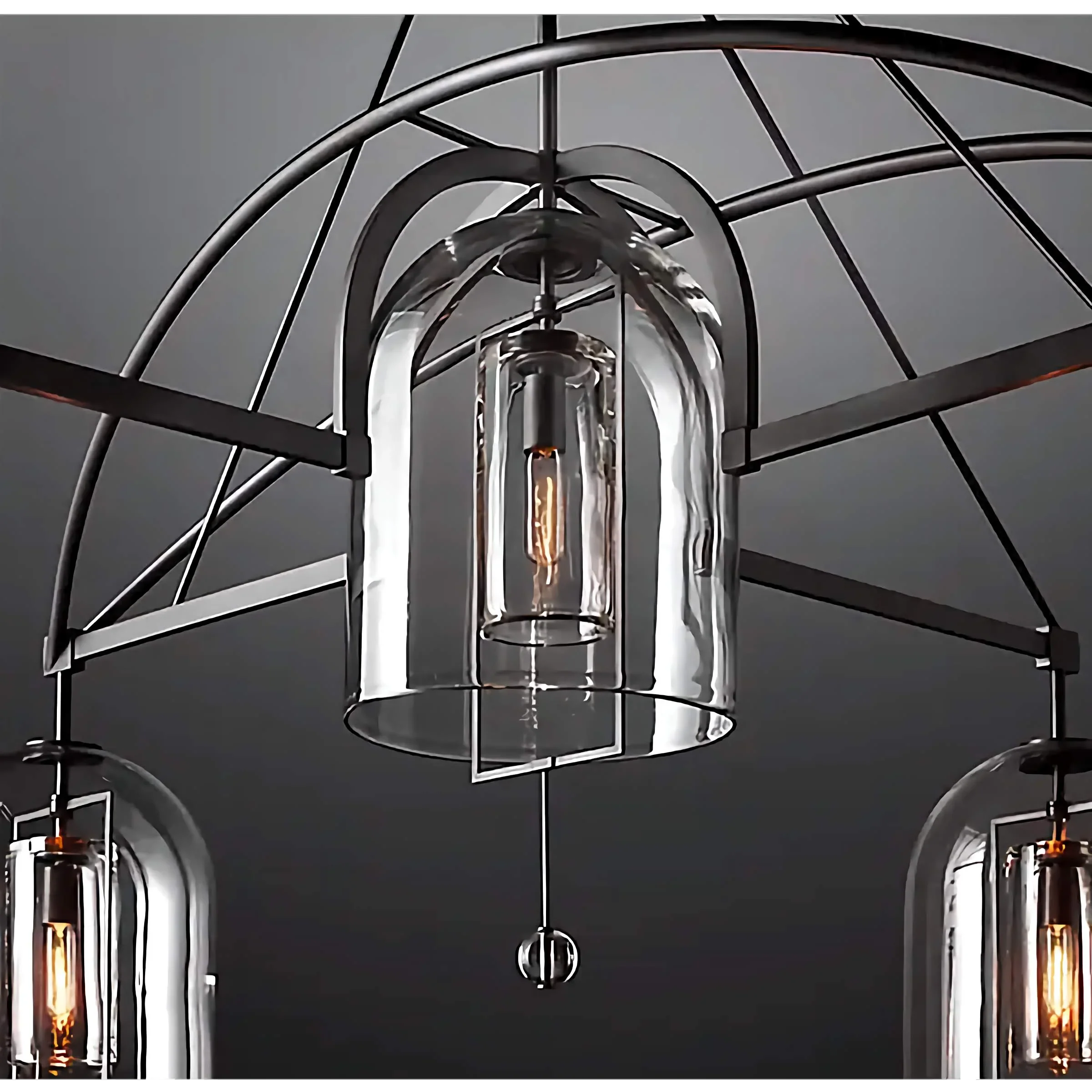 Art Deco copper chandelier on a staircase