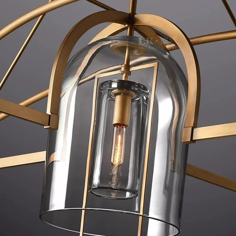 Art Deco copper and glass chandelier full view