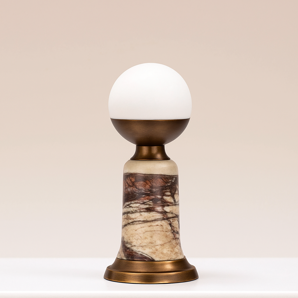 Art Deco Red Marble Lamp | Copper Table | Modern Desk for Console Living Room