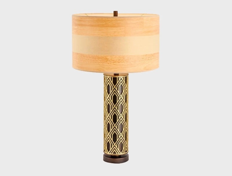 ART DECO TABLE LAMP WITH GEOMETRIC STAINLESS STEEL BASE - Table Lamps