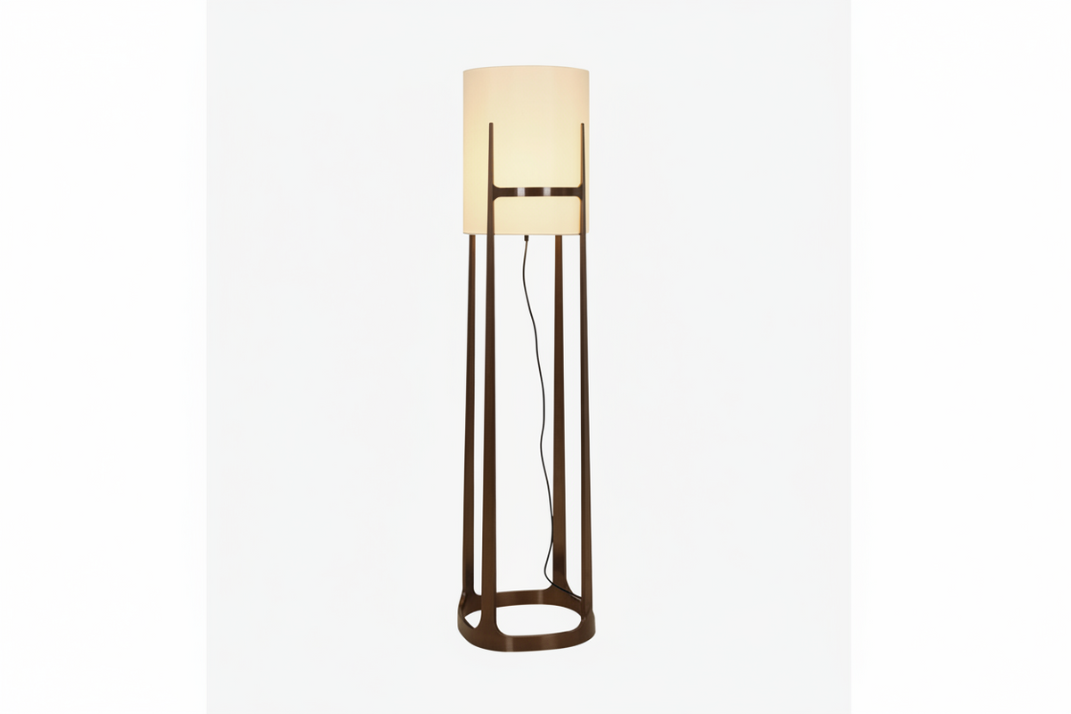Black Iron Floor Lamp with Linen Drum Shade for Living Room and Study | Modern Minimalist Open Frame Casalola Lights