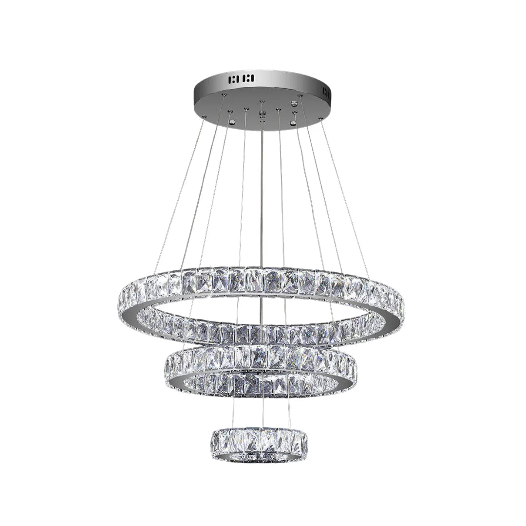 Crystal Chandelier | Luxury 3 Silver Rings for Living Room Stairs Hotel Hall | Casalola
