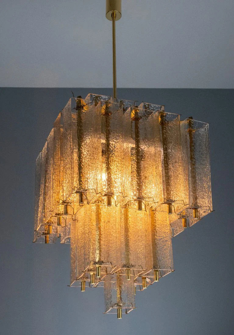 Hand Blown Clear Glass and Solid Brass Chandelier Modern Dining Room or Entryway Statement Ceiling Light Casalolalights