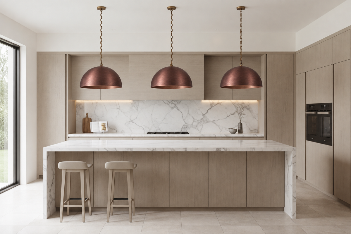 Red Dome Pendant Light for Kitchen Island | Stainless Steel Five Sizes Custom Chain High Ceilings Casalola Lights